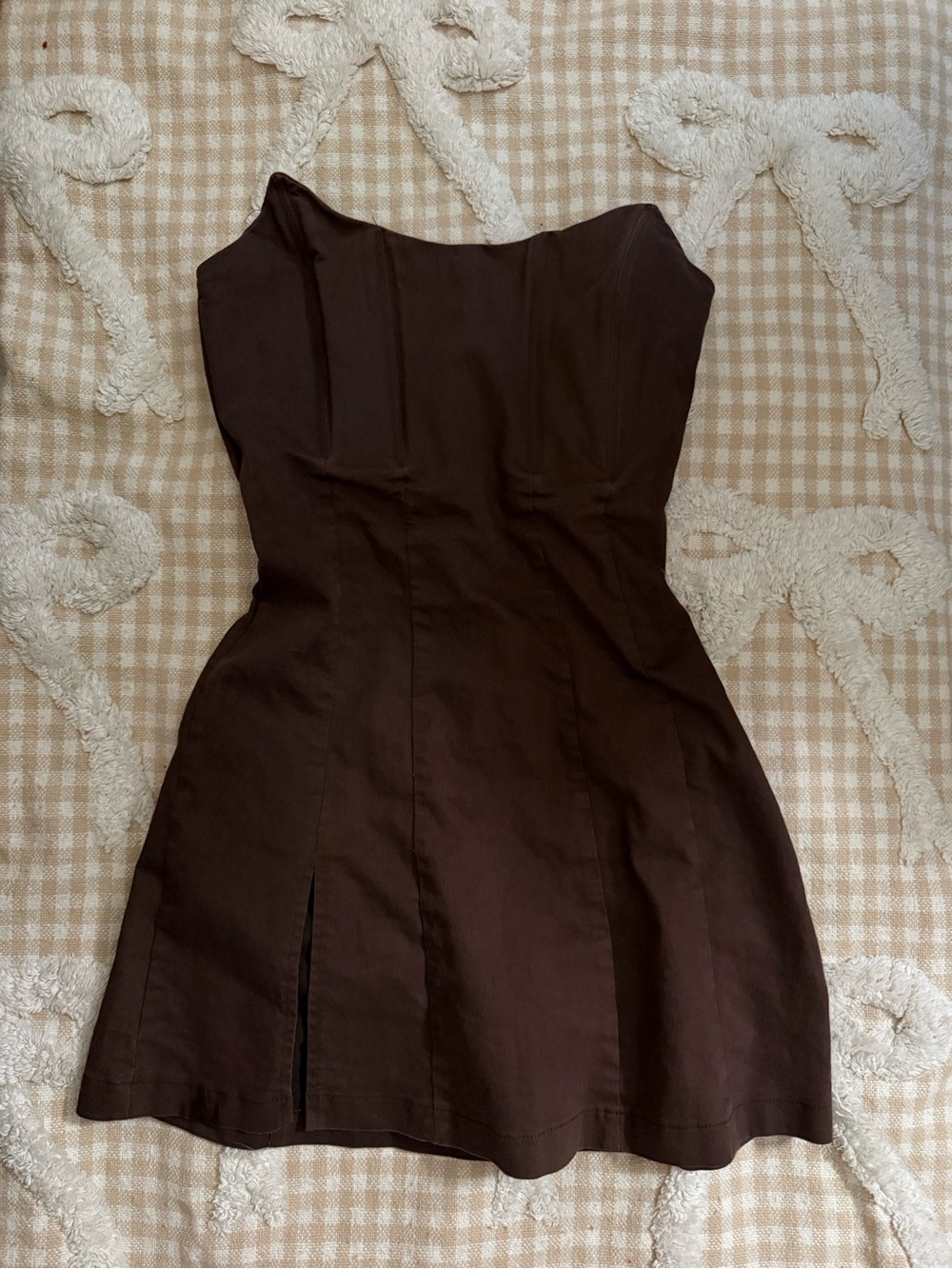 White Fox Boutique Brown Strapless A-Line Mini Dress